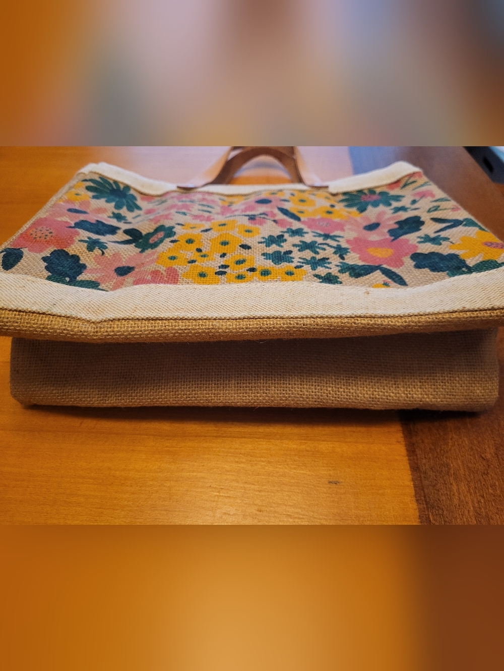 Slant Collections Jute Floral Market Tote - Picture 5 of 7